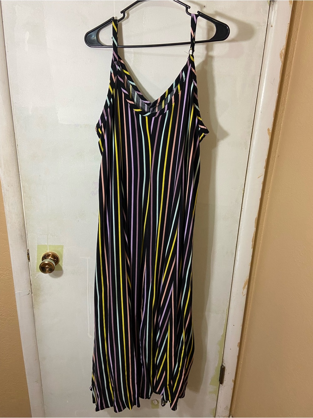 Black Striped Spaghetti Strap Maxi Dress - Multi Color